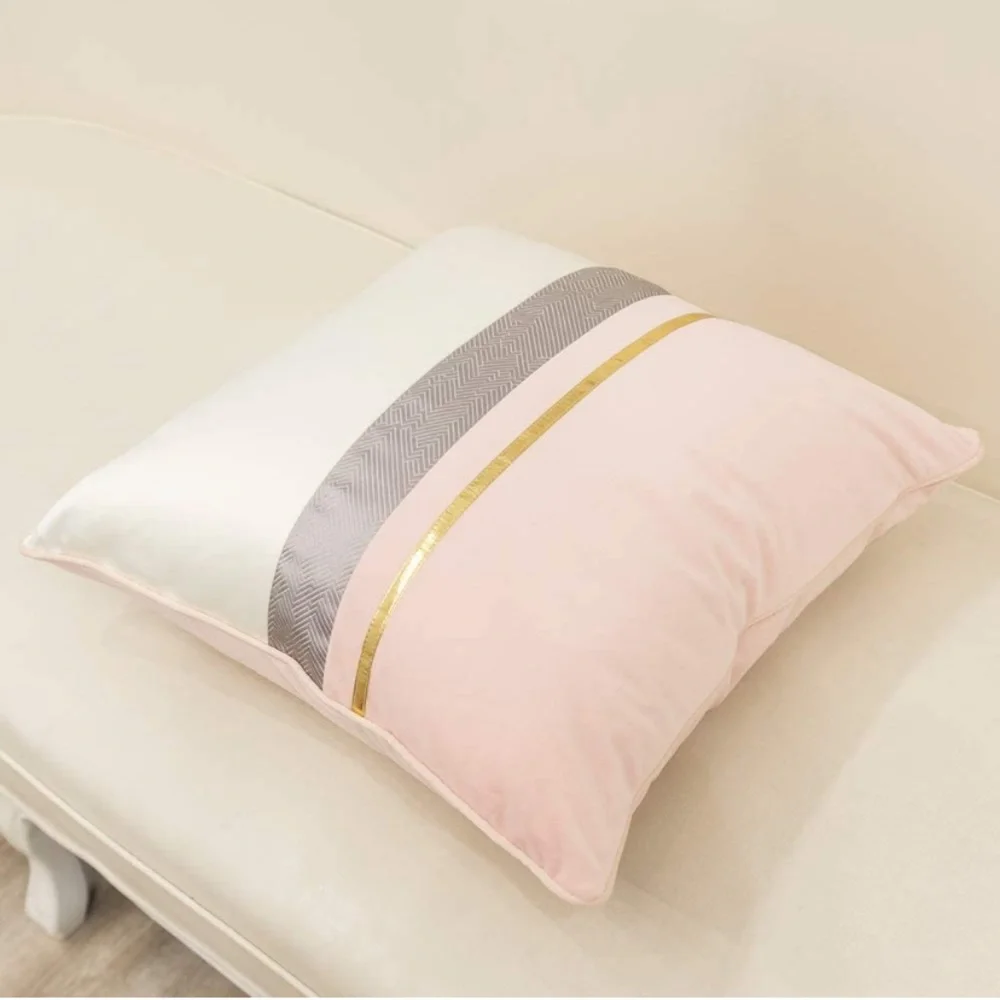 Luxury Home | Chic Pink & Ivory Color Blocked Soft Velvet Throw Pillow Cover